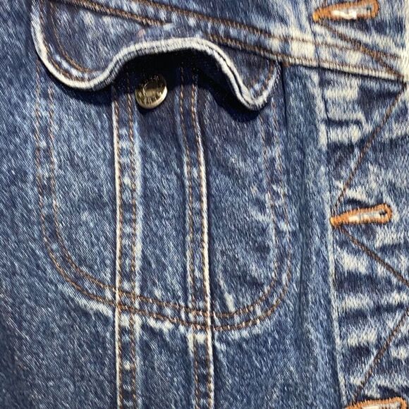 Original Vintage Style Lee Jeans Women's Blue Button Crop Denim Jacket Medium - Picture 6 of 10